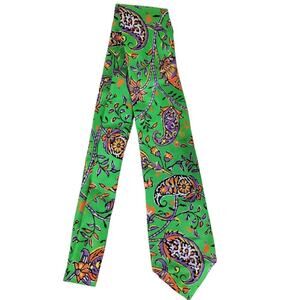 Polo Ralph Lauren 100% Silk Paisley Neck Tie Mens Green 3" x 56" Italy Slim Tie